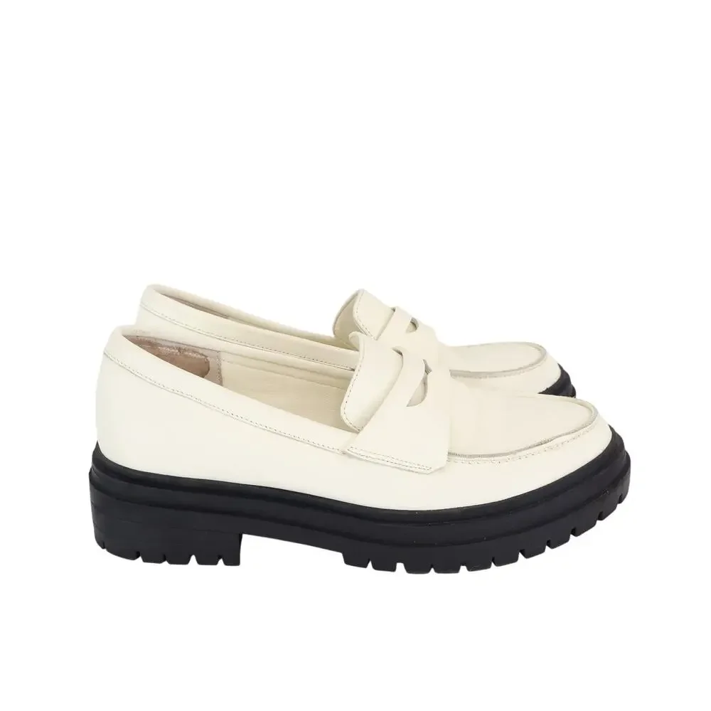 Quince Italian Leather Lug Sole Loafer Bone Size 6